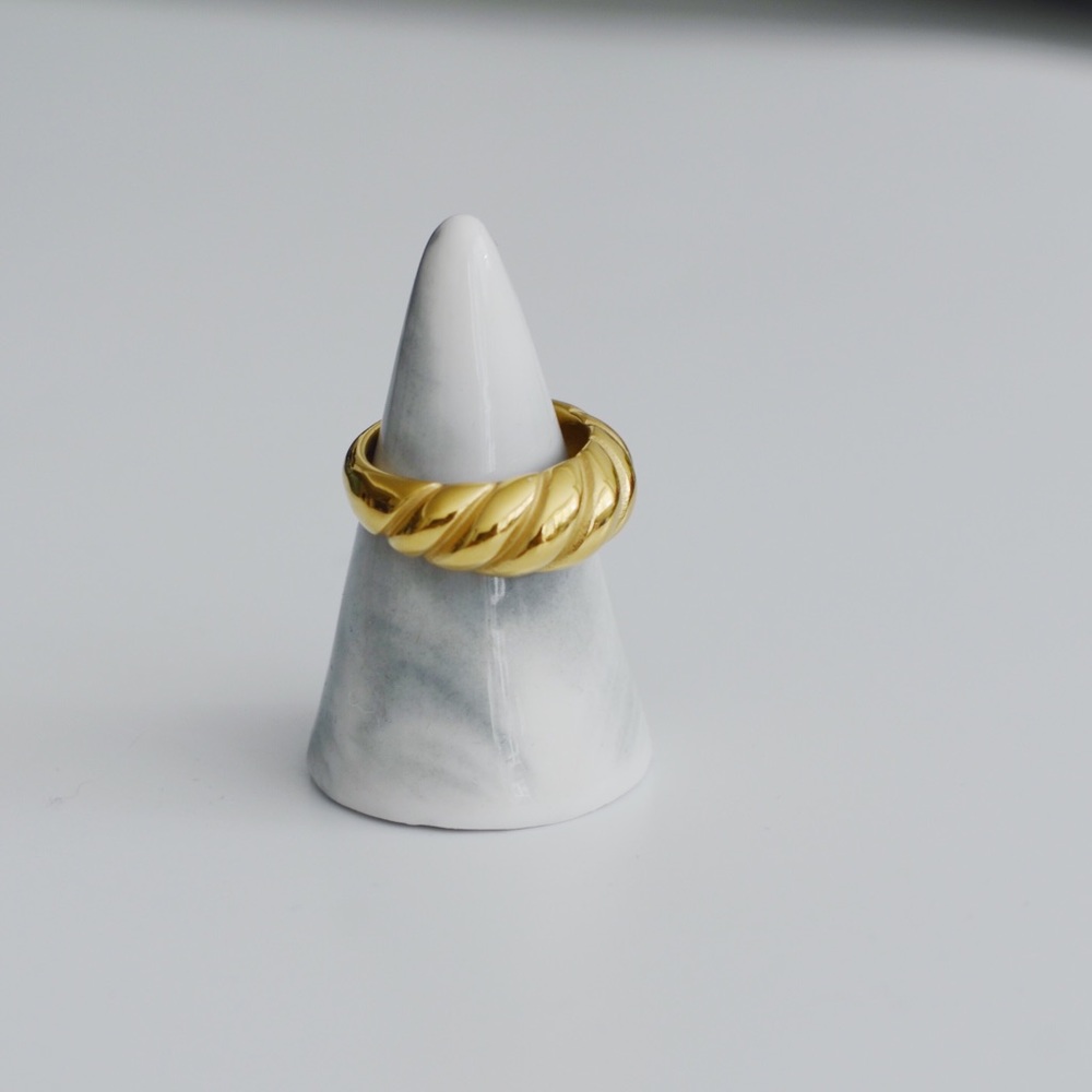 Gold Dome Croissant Signet Stackable Band Ring - Picture 5 of 8